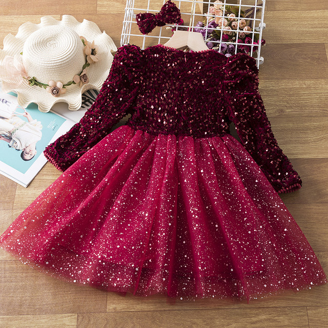 2021 Korean version girls autumn and winter new fluffy yarn princess dress imitation mink velvet fake two-piece all-match dress super fairy