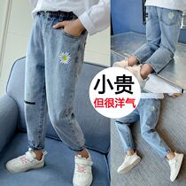 Girls jeans autumn 2021 new childrens pants Western style childrens casual pants Korean version of the spring and autumn childrens clothing