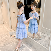 Girls summer dress 2021 new foreign style childrens princess dress middle and large childrens skirt Korean version of the girls  childrens clothing trend