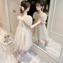 Girls summer dress 2021 new foreign style childrens princess dress middle child Korean version of the girl lace dress tide child