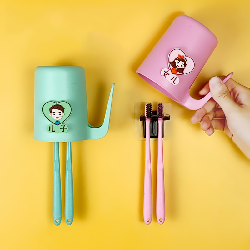 Cartoon toothbrushing cup gargling cup holder free of punch minimalist teeth cylinder Home Creative parentage One family of three quad sets