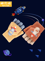 Wear-resistant boy writing homework gloves spring and autumn mobile game iPad can touch the screen half finger flip baby five fingers warm