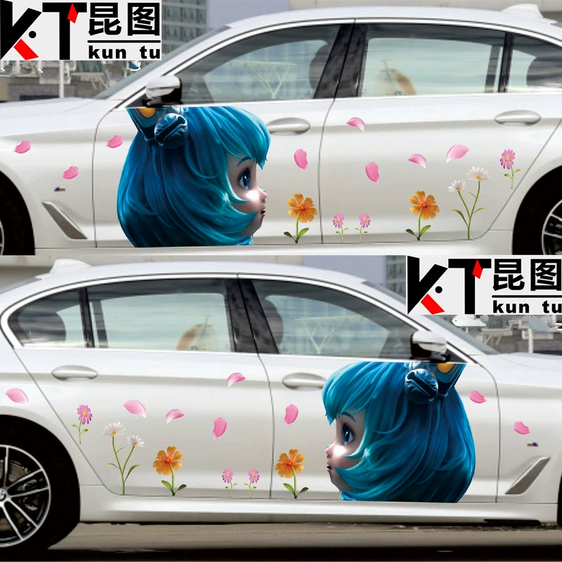 Miếng dán xe King of Glory Xe của Yaomei Cai Wenji sửa đổi trang trí thân xe bằng vòng hoa hai bên để che vết xước và chống thấm nước logo của các hãng xe hơi decal xe hơi