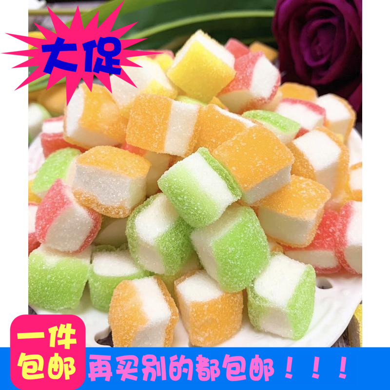 Three layers of fruit clip heart sugar 500g soft glutinous tasty net red fruit taste soft sugar cotton floral sugar casual little snacks