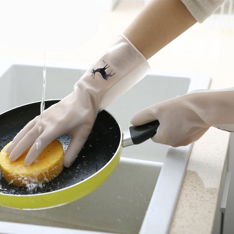 Home Cleaning Waterproof Gloves Housekeeping Gloves Kitchen Plus Suede Thickened Rubber Gloves Lengthened Warm Latex Gloves