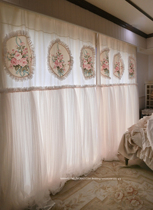 NANAROOM Korea imported custom beige cotton and linen three-dimensional rose flower wooden ear edge dream layer screen curtain