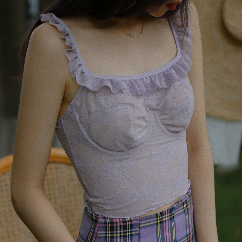 Standing diary lace-lotus leaves with a word of collar-hole bra anti-convex wearing bra-wearing underwear blouse