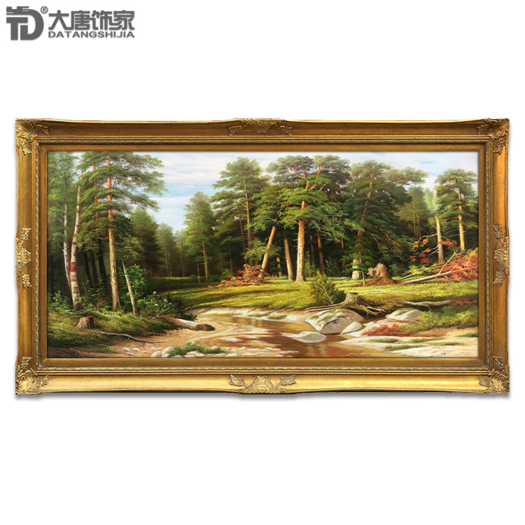 European - style living room decorated painting fireplace hanging painting forest songwriter Oak Woods Shschkin N53