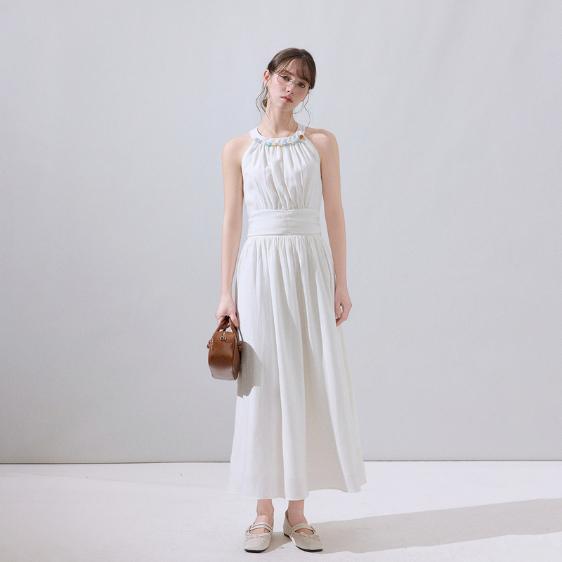 Ikyou Niche Design Halter Neck Dress for Women, New Summer Style, Waist-Cinching, Slimming, Elegant, Sleeveless A-Line Long Dress Ikyou Niche Design Halter Neck Dress for Women, New Summer Style, Waist-Cinching, Slimming, Elegant, Sleeveless A-Line Long Dress