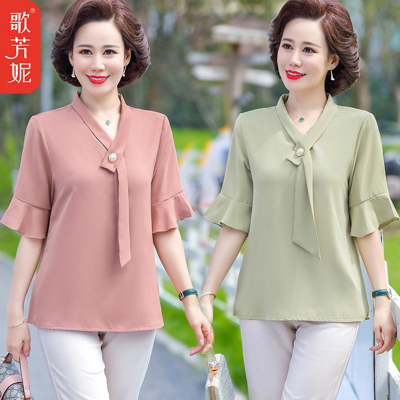 Middle - aged women wear snow - spinning T - shirt middle - aged mother loathed large size 2022 new decreased age - pie summer dress