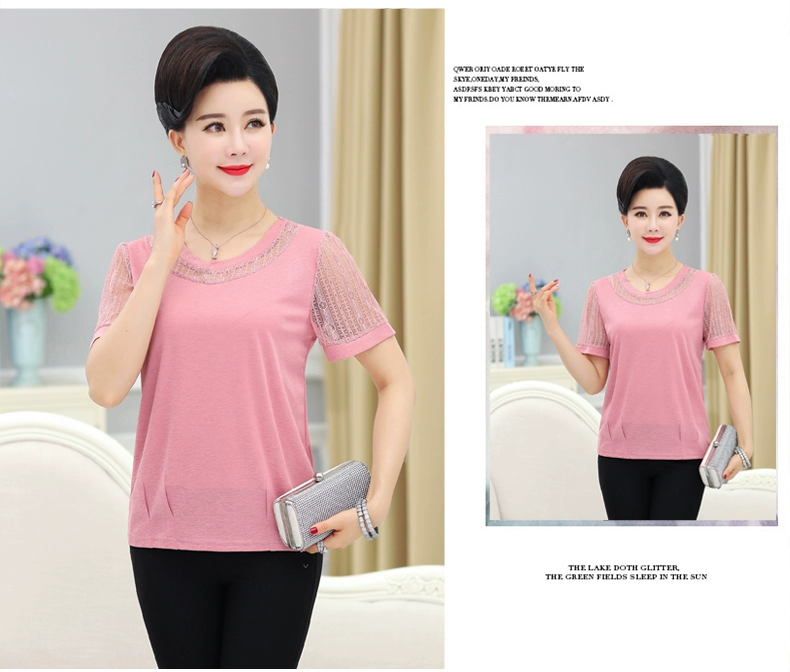 Các bà mẹ trung niên và già mặc áo phông ngắn tay thời trang cho phụ nữ trung niên mùa hè đầm rộng kích thước nhỏ 40 phụ nữ - Quần áo của mẹ
