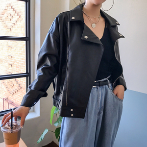 Phụ nữ da đoạn ngắn mùa xuân và mùa thu mới 2018 new Hồng Kông phong cách Hàn Quốc phiên bản của lỏng bf da xe máy áo khoác chic coat triều