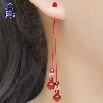 Buy one get one red agate hypoallergenic crystal ear long double line White thin ear rope female temperament pure silver ear hook earrings