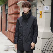 Jacket mens spring and autumn new casual windbreaker long hooded large size jacket handsome slim youth tide coat