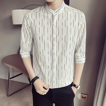 Lining Clothes Mens Summer 2020 New Stripes 50% Short Sleeves Shirt Korean version Young middle sleeve Shirt Zhongshan Collar Blouse