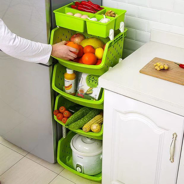Kệ bếp sàn nhiều tầng cung cấp không gian thiết bị gia dụng nhỏ cửa hàng bách hóa trái cây giỏ rau giỏ kệ - Trang chủ