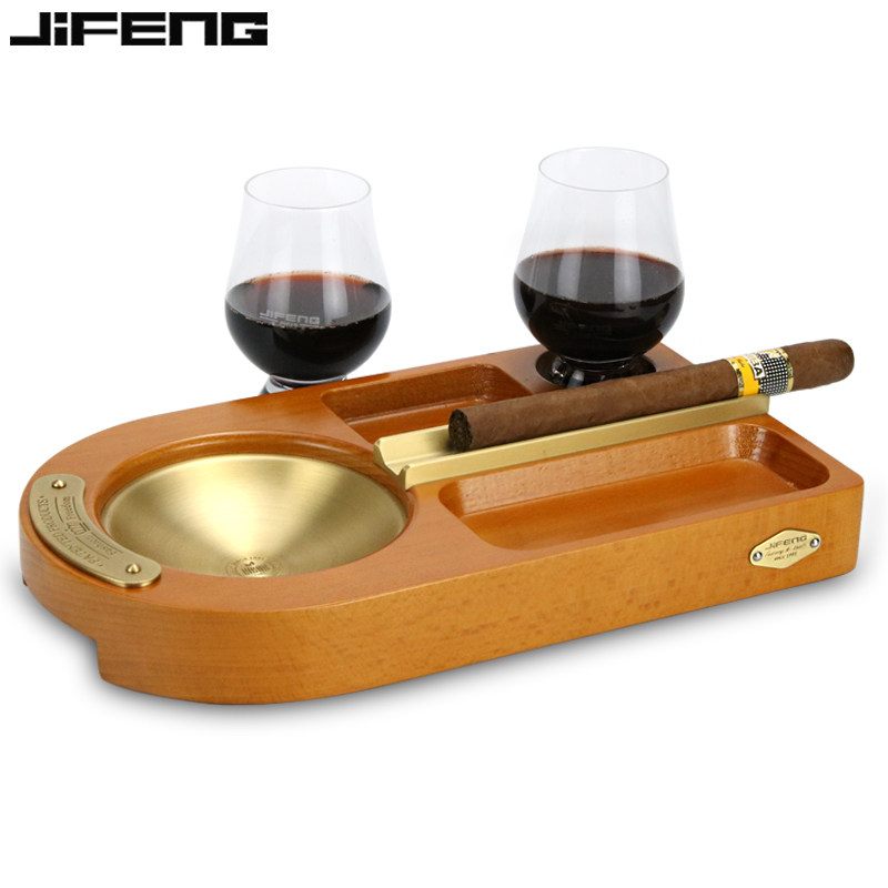 JIFENG monsoon cigar ashtray metal large number single tank smoke cylinder solid wood cylinder body creative fit with red wine glass-Taobao
