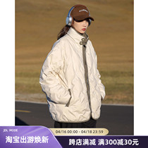 JDL MODE New National Standard 90 White Duck Suede Rhomboid collar down jacket Female Commuter Loose Couples cotton suit