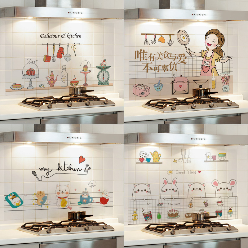 Transparent kitchen oilproof sticker waterproof wall sticker stove hood fireproof high temperature resistant tile cabinet wallpaper self-adhesive