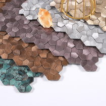 3D three-dimensional high and low surface pentagonal metal mosaic self-adhesive aluminum-plastic panel wall sticker bathroom bar living room background wall
