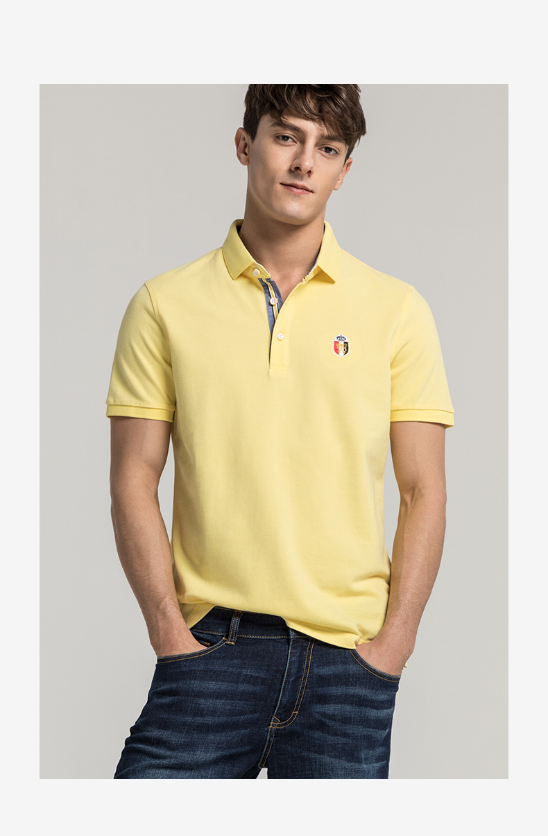 GYgoldlion Jinlilai GY quần áo ngắn tay áo polo nam thanh niên thêu tiêu chuẩn thời trang giản dị ve áo T-Shirt triều