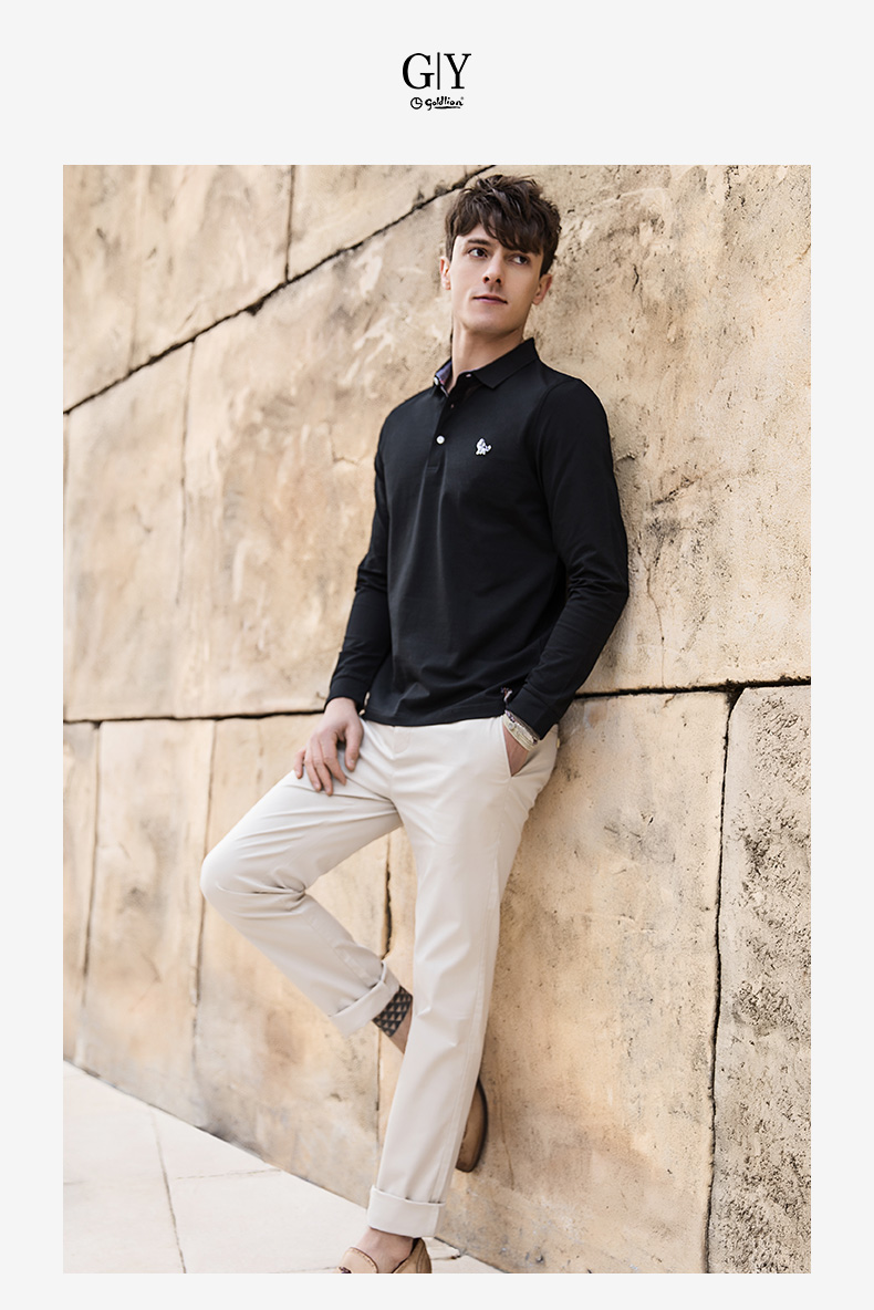 GYgoldlion / Quần áo GY Áo sơ mi POLO nam dài tay thêu màu tiêu chuẩn thời trang trẻ trung áo thun áo polo tay dài