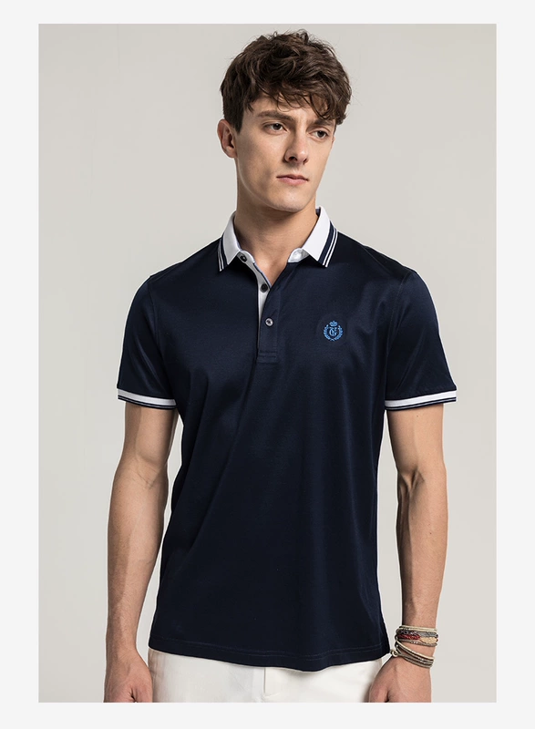 GYgoldlion Jinlilai GY quần áo ngắn tay POLO nam thanh niên ngực thêu tiêu chuẩn casual bông ve áo T-Shirt