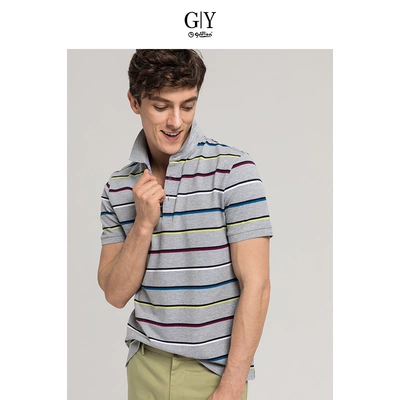 GYgoldlion Jin Lilai GY quần áo ngắn tay polo áo sơ mi nam thanh niên thường sản phẩm mới triều sọc T-Shirt ve áo áo khoác polo Polo
