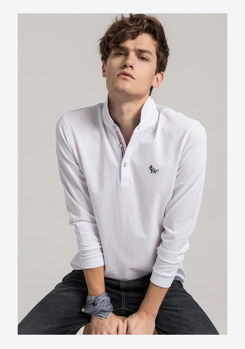 GYgoldlion / Quần áo GY Áo sơ mi POLO nam dài tay thêu màu tiêu chuẩn thời trang trẻ trung áo thun áo polo tay dài