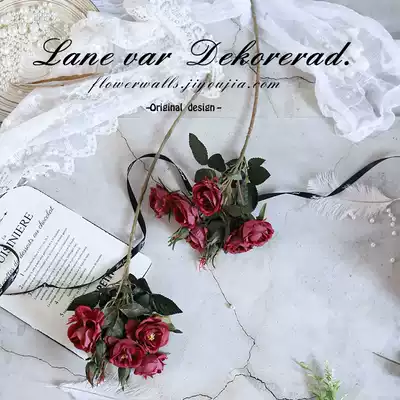 High-end European rose single branch simulation flower floor bucket fake flower decoration flower wedding flower art living room shooting props