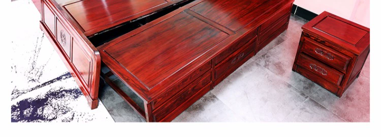 gỗ gụ Rosewood giường ngủ 1,5 / 1,8 mét master bedroom đồ gỗ vững chắc của Trung Quốc cổ đơn giản giường hôn nhân sang trọng - Giường