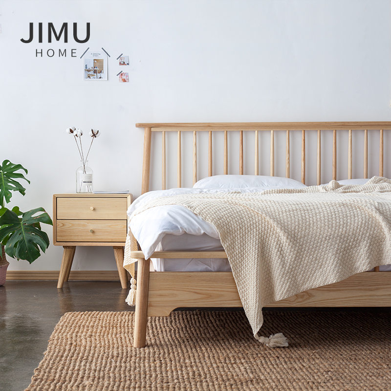 Nordic Style Windsor Bed Japanese Furniture Full Wood Modern And Simple 1 5m 1 8m Master Bedroom Log Bed