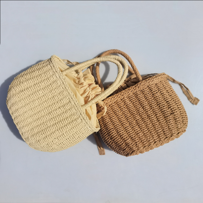 Spring and Summer Stylish Bags, Drawstring Straw Bags, Vintage Vacation Woven Bags, Beach Party Bags, Photography Bags