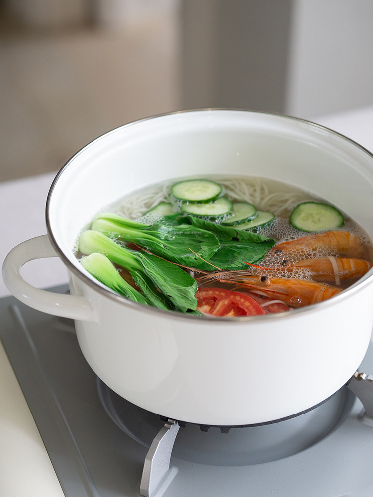 PAGOO enamel Japanese-style enamel pot household thickened double-eared soup pot stew pot cooking noodle pot gas induction cooker universal