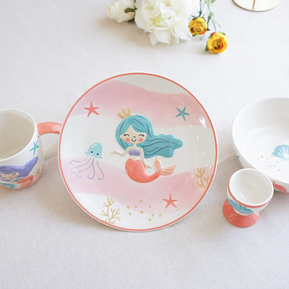 PAGOO Thai Children Imported Ceramic Tableware Mermaid Cute Fruit Plate Cartoon Rice Bowl Mug Gift