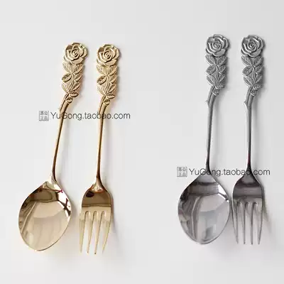 Japanese original high Mulberry metal rose rose stainless steel Western dessert fork spoon Gold Silver