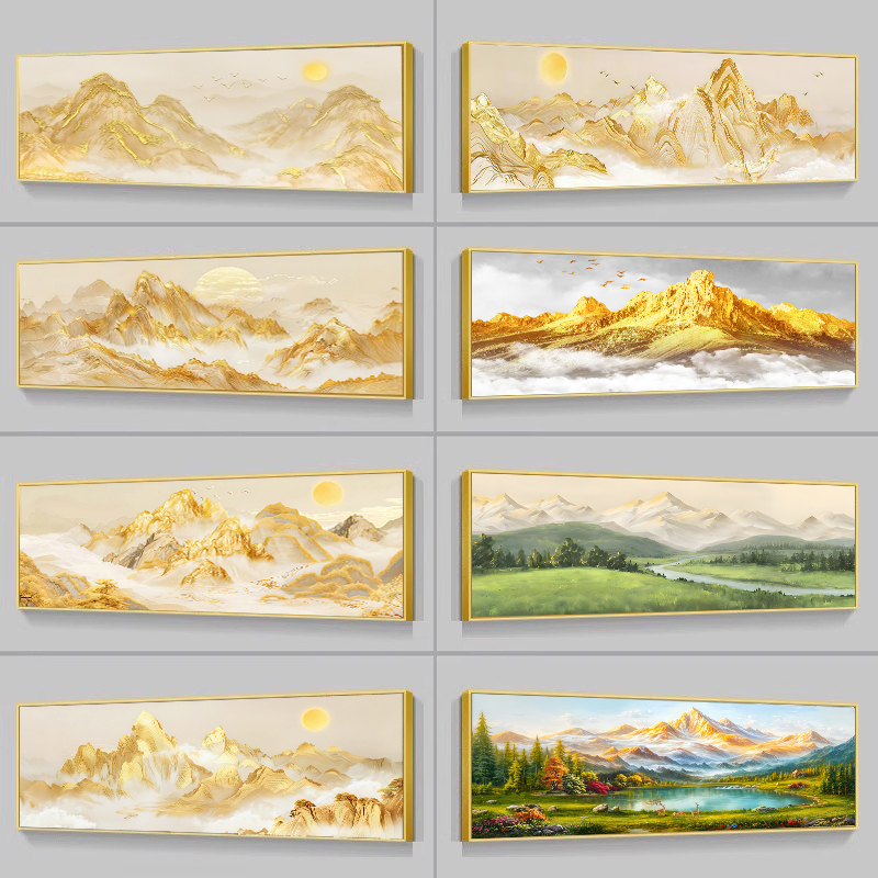 Bedside Painting with a View of the Sun over the Golden Mountain, Simple and High-End Bedroom Decoration Painting, Living Room Wealth-Attracting Wall Art