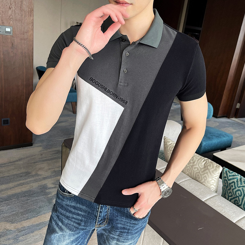 British tide brand Polo shirt men's ice silk knitted slim cotton short-sleeved lapel t-shirt casual summer top half-sleeve