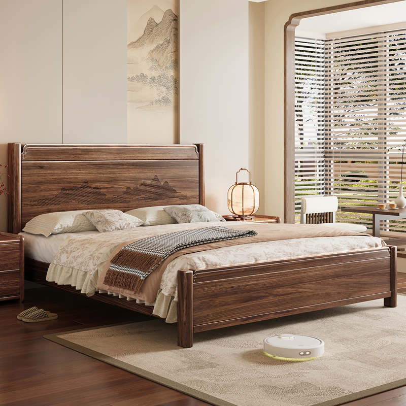 Song-Style Aesthetic Black Walnut Solid Wood Bed 1.8m Mortise and Tenon Double Bed 1.5m Air Pressure Storage Master Bedroom Wedding Bed Song-Style Aesthetic Black Walnut Solid Wood Bed 1.8m Mortise and Tenon Double Bed 1.5m Air Pressure Storage Master Bedroom Wedding Bed