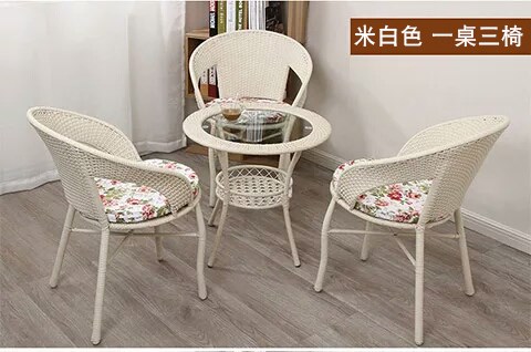 Bàn ghế ngoài trời sân giải trí wicker ghế nhỏ bàn cà phê kết hợp sắt rèn ngoài trời mây ghế ban công mây bàn ghế 1 ghế nhựa giả mây ngoài trời