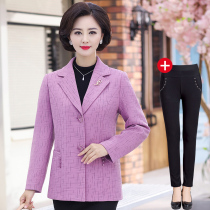  Mom spring jacket middle-aged women 2021 new long-sleeved small suit middle-aged and elderly womens spring and autumn western style small suit