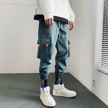 cargo overalls mens trendy brand leg tie wild student ins functional loose autumn slim nine-point sports pants