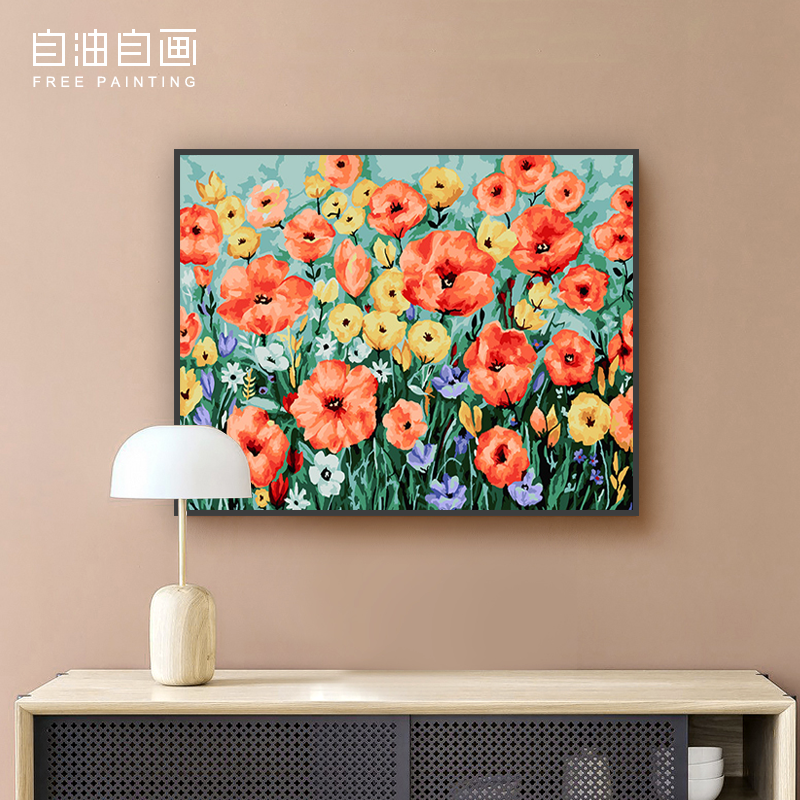 Self-oil self-painting digital oil painting Painted Diy Living Room Bedroom Landscape Floral Hand-painted Filling Oil Color Painting Late Summer