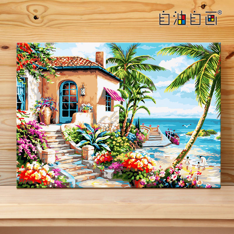 Self-oil self-painting digital oil painting diy filling hand-filled color oil color painting hand-painted drawing propylene decoration painting the sea