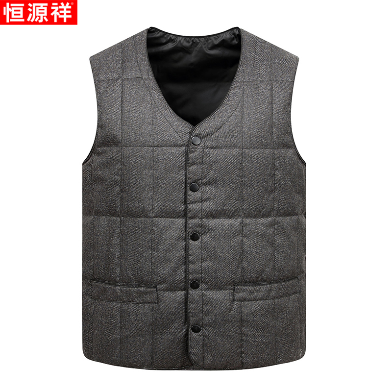 Hengyuanxiang down vest men V-neck middle-aged warm wear vest waistband dad mounted horse clip liner