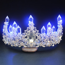 Bridal Hair Accessories Alloy Handmade Diamond Crystal Pillars Holiday Party LED Luminous Crown Headpiece
