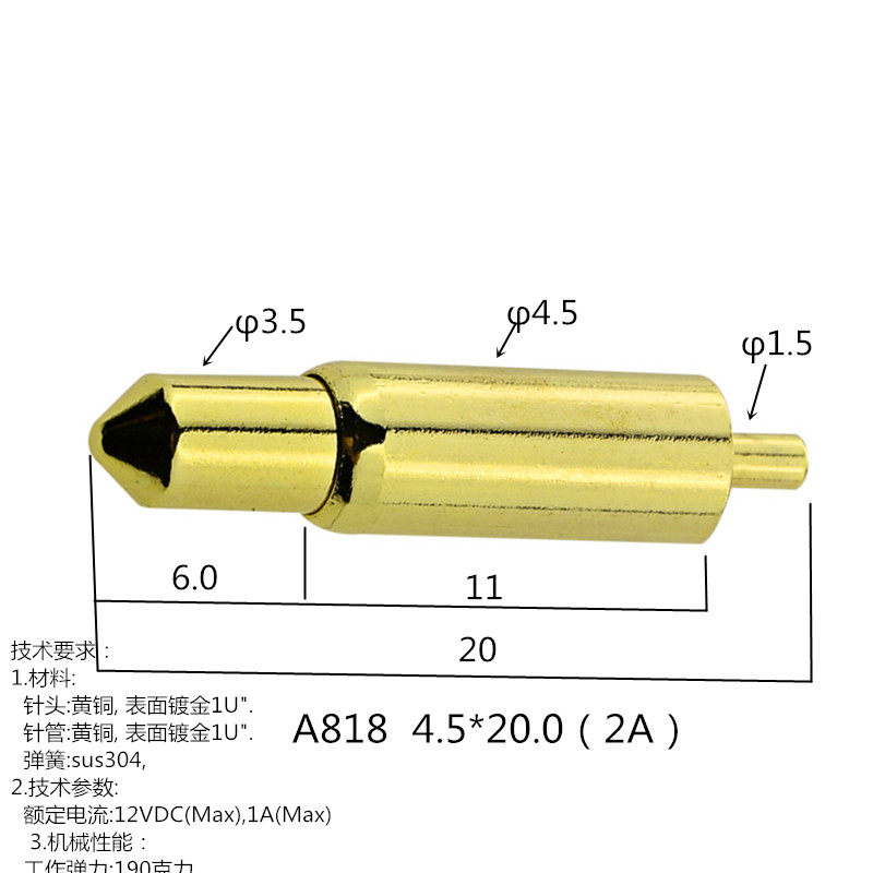 A818 custom gold plated pogopin probe telescopic spring thimble positioning thimble electrode stylus