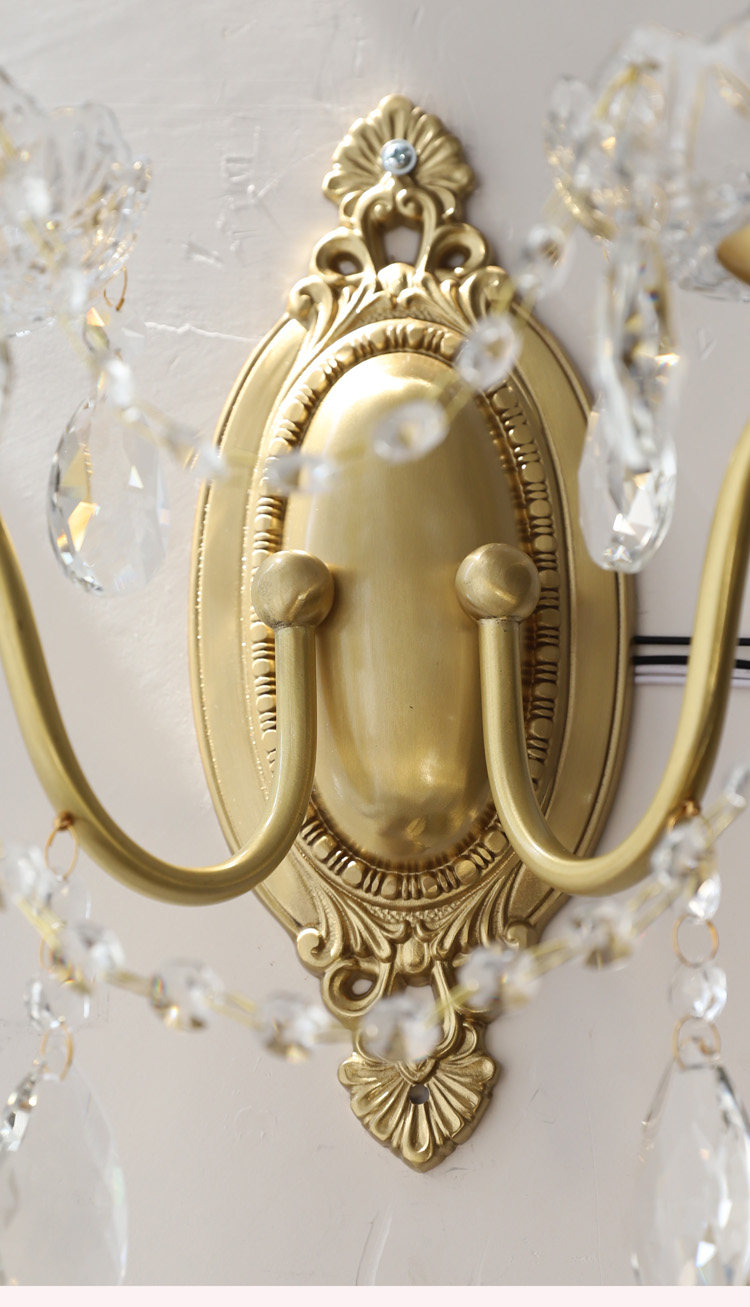 Бра 洛西可 法式复古水晶壁灯 欧式美式卧室床头客厅过道楼梯全铜壁灯