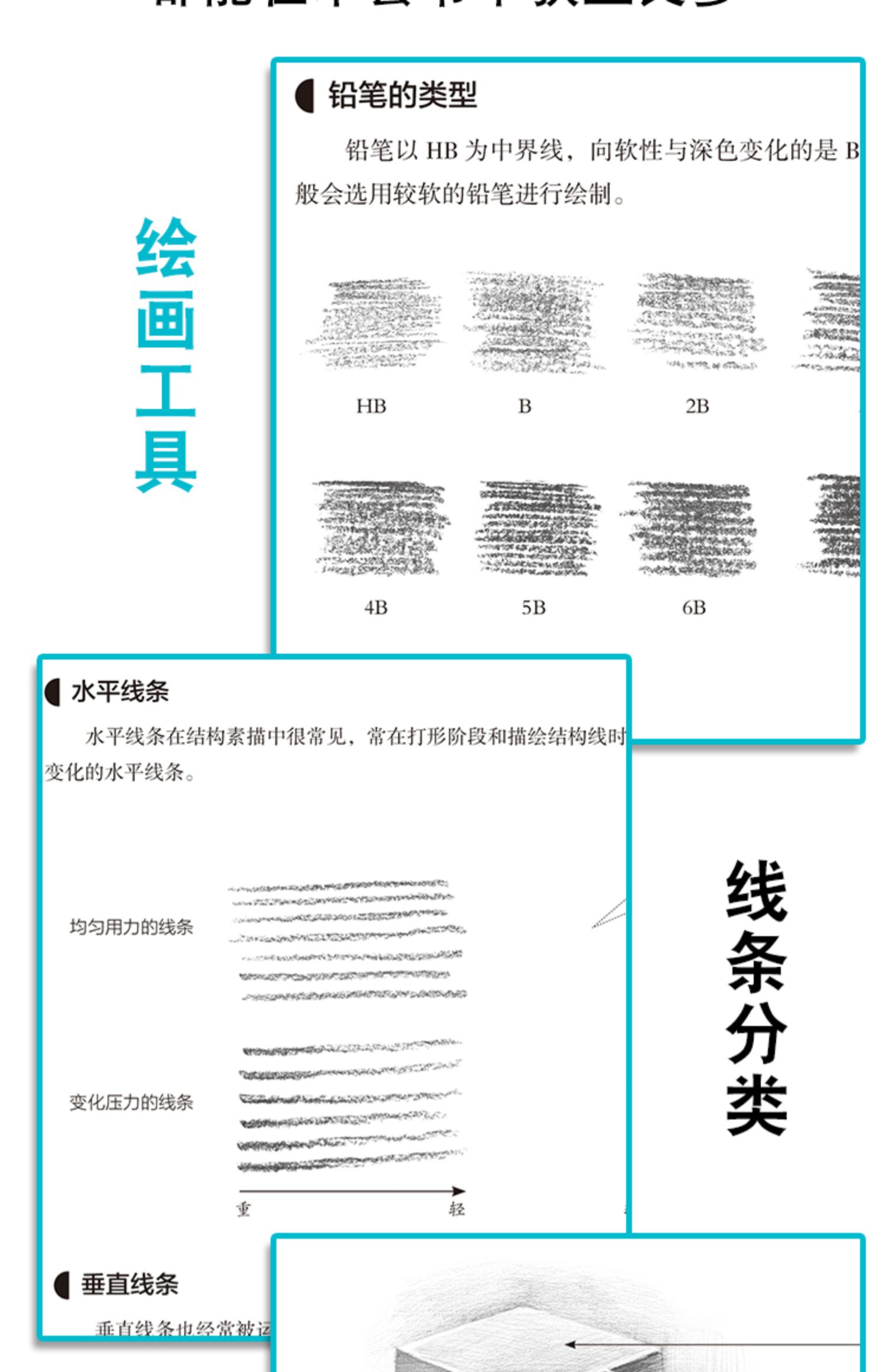 素描基础教程全套4册 素描书入门教材 零基础学素描自学起步初学临摹画册静物结构几何体石膏人物头像五官铅笔手绘画美术技法书籍