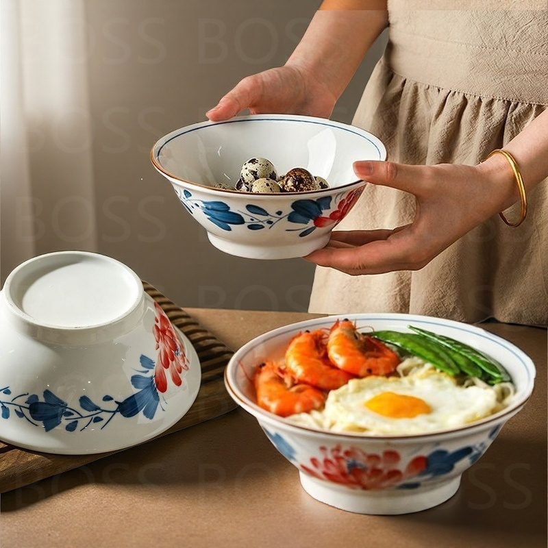 Chinese-Style Underglaze Hand-Painted Ceramic Bowl with a High-End Feel, Large Size, Food-Grade, High Temperature Resistant
